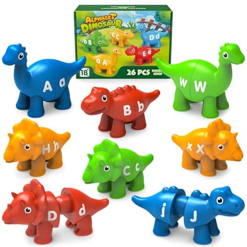 Edumoteso 26PCS Dinosaur Alphabet Learning Toys for 18M+, Montessori Educational Toys for 3 4 5 Year Old, Toddlers Preschool Activities Fine Motor Toys for Boys, Double Sided ABC Matching Game — image 1