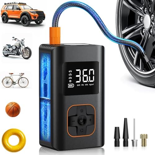 Tire Inflator Portable Air Compressor - 150 PSI Portable Air Pump for Car Tires, Cordless Electric Bike Tire Pump with Digital Pressure Gauge, LED Light for Auto, Car, Motorcycle, Bicycle, Ball (Art)