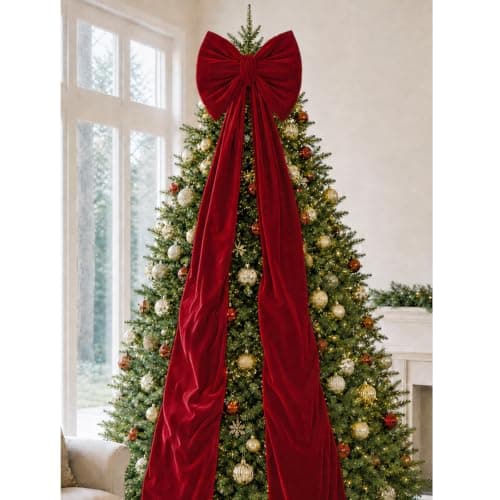 Christmas Decorations- 6FT Extra Large Red Velvet Christmas Tree Topper Bow | Full & Firm Red Velvet Bows Decor for Christmas Tree Front Door Wall Fireplace Festival Wedding Birthday Party — image 1