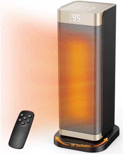 Space Heaters for Indoor Use, 16.3'' H Electric Heater with 12H Timer, ECO | 1500W Electric Heater with Thermostat, 70° Oscillation, Remote Control, 35dB Quiet Portable Heater for Bedroom, Office, Home — image 1