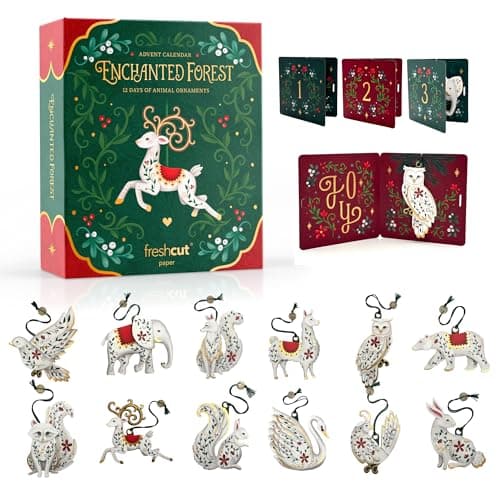 Freshcut Paper 2026 Advent Calendar, Enchanted Forest Christmas Ornaments | Christmas Ornaments, Pop Up 3D Greeting Cards, Paper Advent Calendar for Adults, Holiday Cards with Blank Notecard & Envelope — image 1