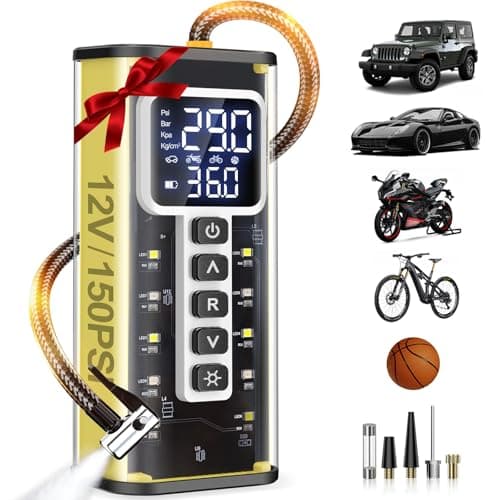 Tire Inflator Portable Air Compressor, 150 PSI Air Compressor for Car Tires, Portable Tire Inflator for Car with Pressure Gauge, Tire Pump for Cars, Bike, Motorcycle, Ball,Valentines Day Gifts for Him