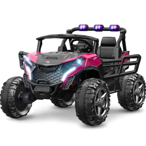 ARBELI 24V 4WD 2 Seater Ride on Toy Car for Kids 3-8, EVA Tires, Pink | 4x200W motors, max 4.5mph & load 133 lbs, remote control, shock absorbers, rainbow lights, bluetooth, 24 volt ride on toys — image 1