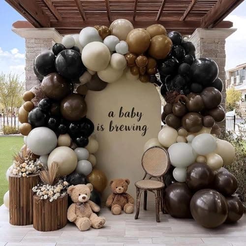 Black Brown Tan Balloon Arch Kit, Double Stuffed Dark Brown Coffee Light Grey White Sand Beige Neutral Balloon Garland for Western Cowboy Baby Shower First Rodeo Birthday Party Decoration — image 1
