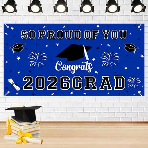 Graduation Decorations 2026 Blue Graduation Banner 66.1" x 33.8" Graduation Backdrop Congrats Grad Banner for Outdoor Indoor High School College Class of 2026 Graduation Party Decorations Supplies — image 1