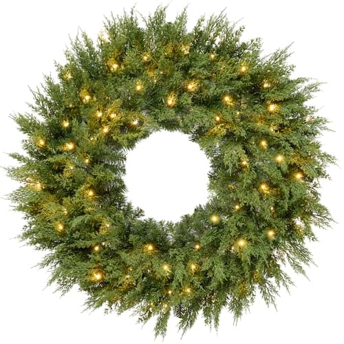 Best Choice Products Pre-Lit Cedar Cypress Christmas Wreath w/Twinkling LEDs, 30in Realistic Large Indoor/Outdoor Holiday Decor for Door, Plug-in — image 1