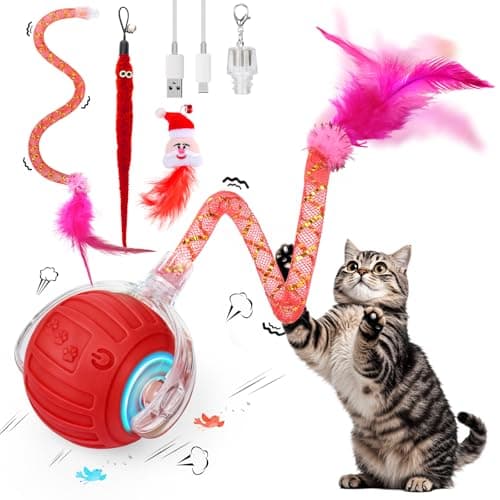 Interactive Cat Toy Ball - Christmas Cat Toys for Indoor Cats with Feather Tails for Chasing, Moving Stimulation Smart Cat Toy for Enrichment, Motion Activated Automatic Rolling Toys to Keep Them Busy — image 1