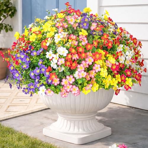 Trepcrow Artificial Flowers for Outdoor, UV Resistant Realistic Fake Wild Flowers No Fade – Faux Decoration for Outside Planter Beds, Window Box, Hanging Baskets, Garden Pots, Porch, Vase (18 Bundles — image 1