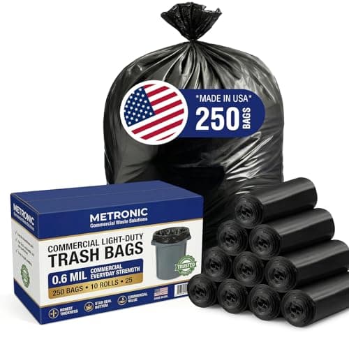 METRONIC 30-33 Gallon Trash Bags, 250 Count Bulk 0.6 Mil Commercial Black Garbage Bags, 32” x 38” Light Duty Large Plastic Trash Bags, Commercial Liners for Office, Retail & Paper Waste, Made in USA — image 1