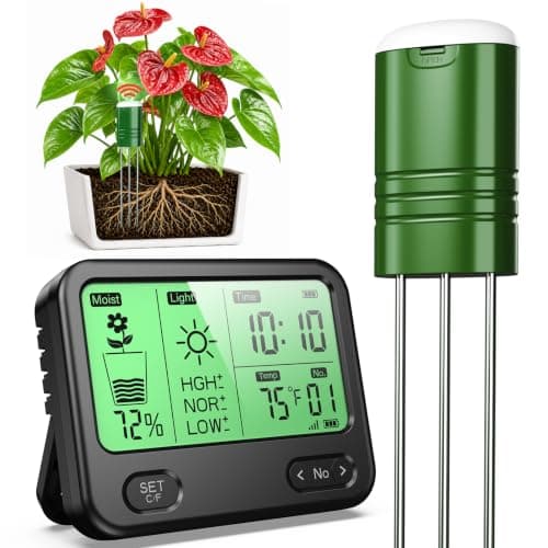 4-in-1 Soil Moisture Meter for Plants ,Soil Temperature /Moisture /Sunlight Time, Large Screen, Garden Soil Tester for Lawn, Farm, Houseplants,Wireless Indoor/Outdoor Plant Water Meter (Dark Black) — image 1