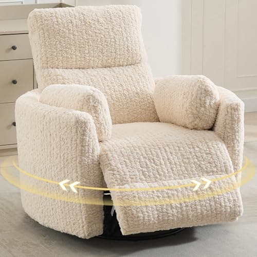 Power Swivel Glider Rocking Recliner Nursery Chair with 2 Pillows, Electric Rocker Reclining Chairs with Type-C & USB Charger Port for Living Room, High Back Barrel Armchair for Bedroom, Beige — image 1