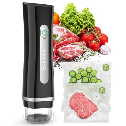 FEPPO Vacuum Sealer for Food with Visible Water Tank, Handheld Saver Compact Vacuum Sealer Machine with 30 Reusable Bags for 6X Preservation & Fresh, Black — image 1
