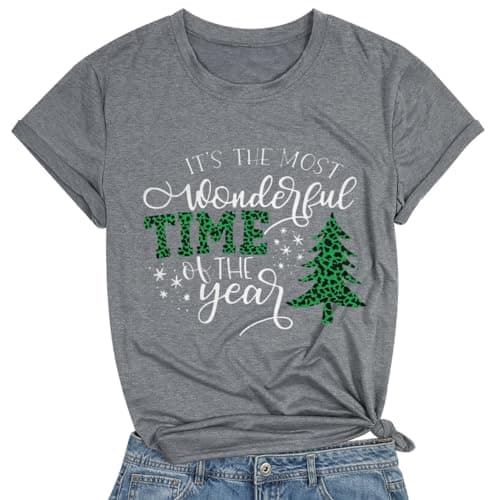 DESFSE Merry Christmas Shirts for Women Christmas Short Sleeve Tshirt Xmas Buffalo Plaid Tree Cute Graphic Print Tee Tops — image 1