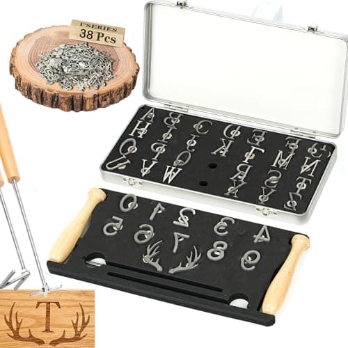 ZAGEVIVIN 38 Pcs Mini 1" Branding Iron for Wood Leather Hats- Personalized Wood Burning, Leather Crafting & Food Marking for DIY BBQ, Witchcraft Supplies(38PCS Number/Alphabet/Antlers Set) — image 1