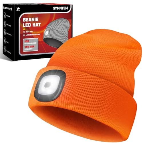 SYMNTEM Unisex Beanie Hat with Light, Rechargeable Headlight Cap, Valentines Day Gifts for Him, Cool Gadget Gifts for Him, Birthday Gifts for Women, Gifts for Men, Orange — image 1