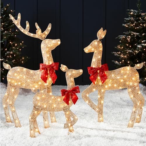 Best Choice Products 4ft 3-Piece 2D Lighted Christmas Deer Family Set, Large Outdoor Yard Reindeer Holiday Decoration with 175 LED Lights, Stakes, Zip Ties - Gold — image 1