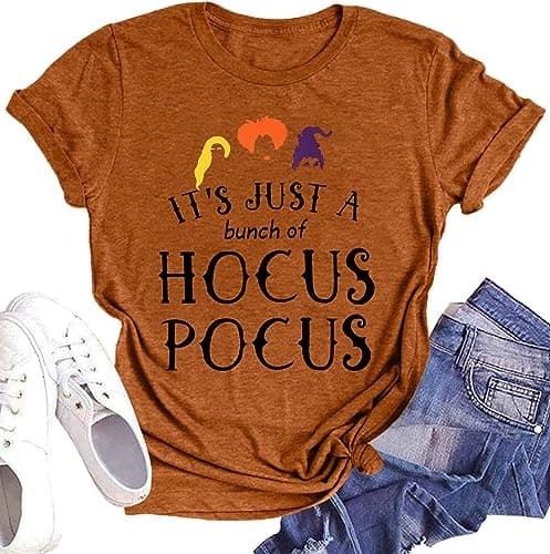 DESFSE It's Just A Bunch of Hocus Pocus T-Shirts for Women Sanderson Sisters Shirt Halloween Movie Graphic Fall Tee Tops — image 1