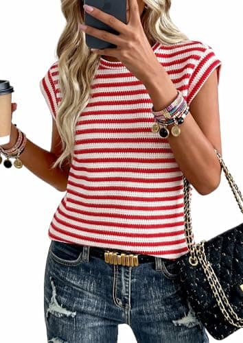 PRETTYGARDEN Women's 2026 Spring Vest Tops Cap Sleeve Striped Shirt Knit Tank Top Summer Beach Vacation Clothes — image 1