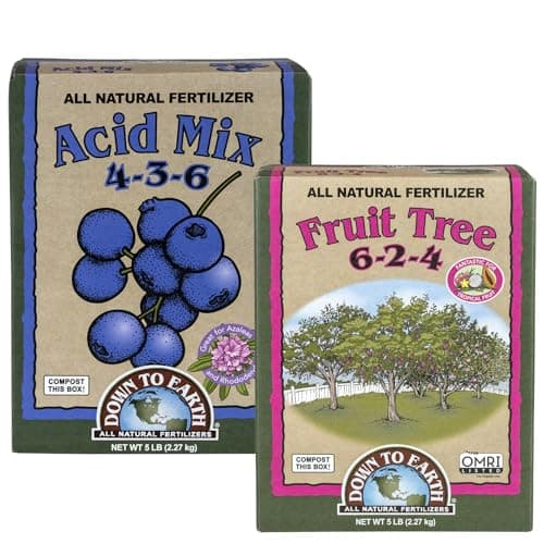 Down to Earth Organic Acid Mix 4-3-6 & Fruit Tree Fertilizer 6-2-4 Bundle | Nourishes Acid-Loving Plants & Fruit Trees | Organic Ingredients for Healthy Growth & Abundant Harvests | 5 LB Each