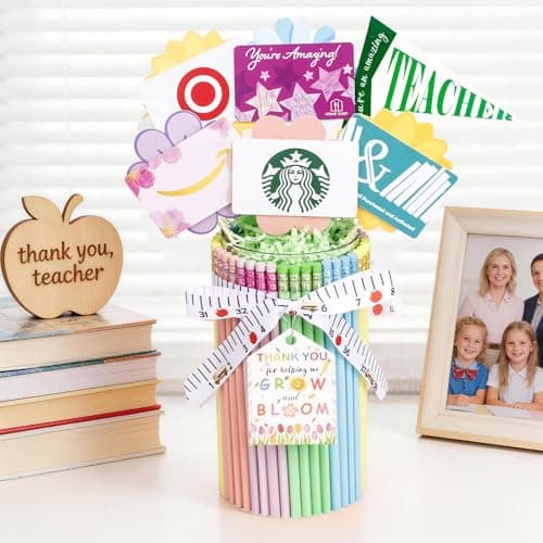 dzbGift Teacher Appreciation Gifts-Gift Card Holder,Macaron-Coloured Pencil-Shaped Vase,Pencil Holder,Teacher vase Gifts for Back to School,First of School centerpieces,Christmas,School Office Decor