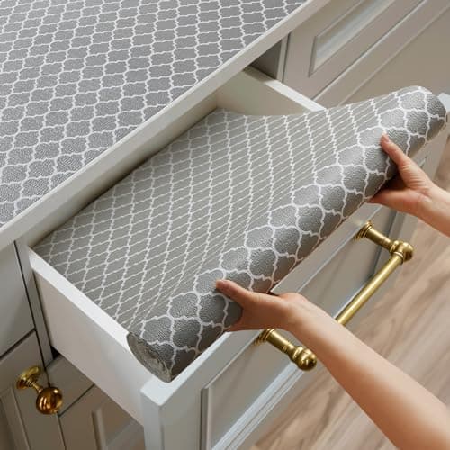 Shinlendid Shelf and Drawer Liner for Kitchen Cabinets Non-Adhesive, Strong Grip Non-Slip Thickened Cabinet Liners for Shelves, Waterproof Mats for Dresser Cupboard, Gray, 12 in x 10 Feet — image 1