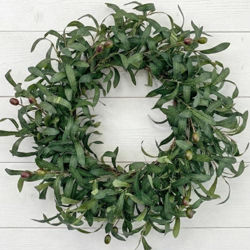 GinzeTop 24 Inch Olive Wreath for Front Door - Spring Summer Artificial Greenery Wreath with Lifelike Olive Fruits - Year Round Farmhouse Decor for Wall Window Indoor Outdoor