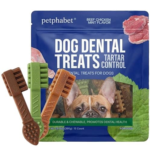 PETPHABET Dental Chews for Dogs, 3 Flavor Dog Dental Treats Fresh Mint Chicken & Beef Flavor for Medium Large Breed, Teeth Cleaning Chew Sticks for Bad Breath and Tartar Control, 15 Count Variety Pack — image 1