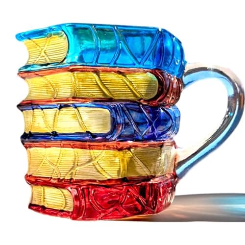 ZAGEVIVIN Handpainted Glass Book Stack Mug, 7oz, Literary Design Coffee Tea Cup for Readers and Writers (Small) — image 1