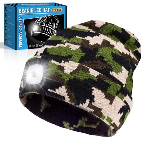 FFIPBGE Valentines Day Gifts for Him, Beanie Hats with Light, USB Rechargeable LED Hand Free Headlamp, Birthday Gifts for Men, Women, and Teens, Ideal for Camping, Hiking, Camouflage — image 1