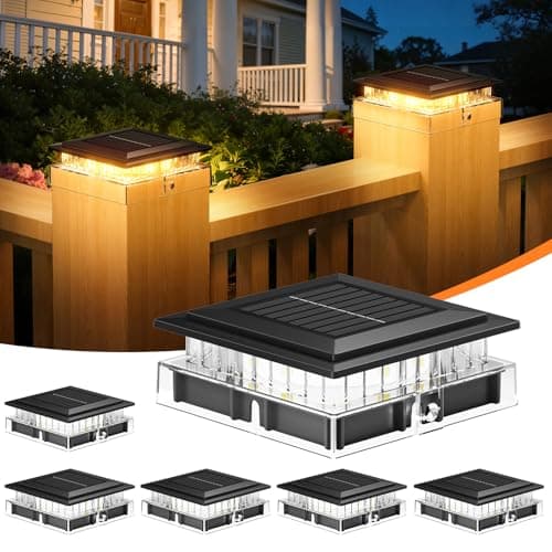 ENSLI 4x4 Solar Post Cap Lights Outdoor, 6 Pack Fence Post Solar Lights with Warm Light Mode, Waterproof Fence Deck Post Lights Solar Powered Fits 4x4 3.5x3.5 Vinyl Wooden Posts for Patio Porch — image 1