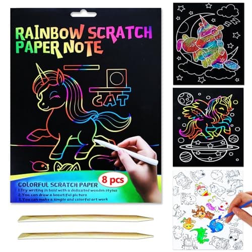 JUNQIU Scratch Art for Kids, Rainbow Scratch Paper Art Set - Unicorn, Arts and Crafts for Girls Boys Ages 4-8, Kid Activity & Christmas Crafts, Stocking Stuffers for Kids — image 1