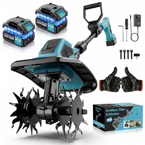 21V Cordless Tiller Cultivator, 360RPM Electric Garden Rototiller with 6000mAh Battery, 9In Tilling Width 6.6In Depth, Battery Powered Soil Cultivator for Garden Lawn Yard Planting — image 1
