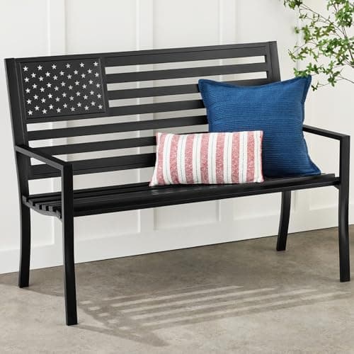 Best Choice Products Outdoor Bench 2-Person Steel Indoor/Outdoor Bench for Garden, Patio, Porch, Entryway w/American Flag, 790lb Capacity – Black — image 1