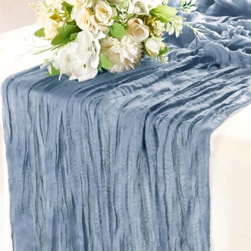 Dusty Blue Cheesecloth Table Runner 10FT Gauze Rustic Cheese Cloth Dining Table Decor Runners for Garden Party Bridal Memorial Day Birthday Decorations 1Pack 35x120 Inches — image 1