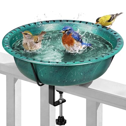 VIVOHOME Deck Mounted Bird Bath for Outside, Weather-Resistant ABS Bird Bath and Feeder with Adjustable Metal Clamp for Railing, Fence, Balcony, 1.45 Gallons, Green — image 1