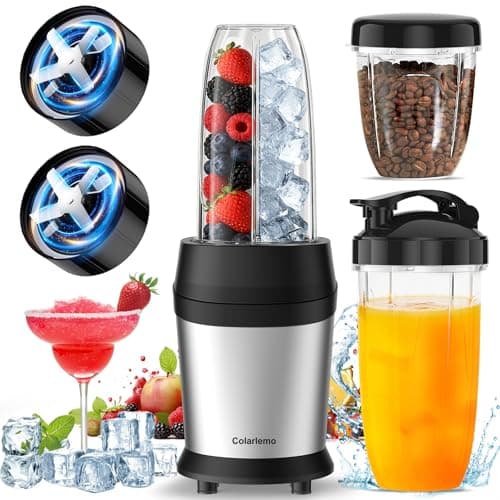 Colarlemo 12-Piece Smoothie Blender Maker 25,000 RPM Personal Blender for Ice Crushing Smoothies & Frozen Drinks Nuts with 23oz, 32oz, 37oz Portable Cups Two 6-Leaf Stainless Steel Blades, Silver