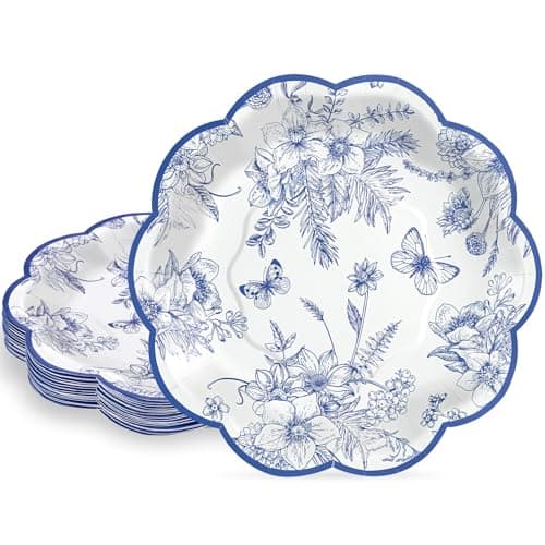 NatNarr 30 Pcs Blue Floral Paper Plates, 7 Inch Tea Party Plates Vintage Chinoiserie Flower Plate Disposable Blue and White Dessert Plate for Spring Garden Party Baby & Bridal Shower Birthday Wedding — image 1