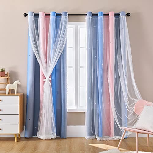 XiDi Blackout Curtains for Girls Bedroom Decor, Ideal for Kids Room with Unicorn Theme Princess Room Decor 84 inch Length Curtain 2 Panels Set Pink/Grey/Blue — image 1