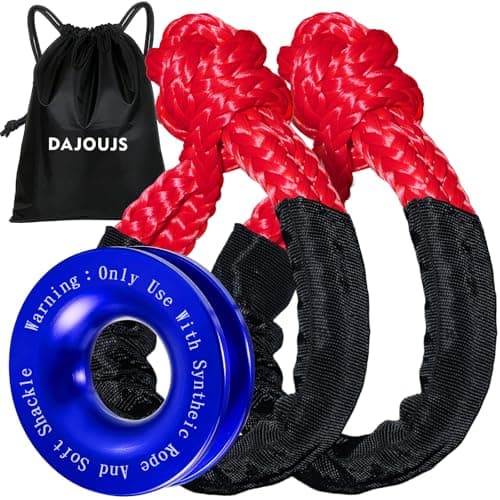 DAJOUJS Synthetic Soft Shackle Rope 1/2 x 22 Inch Red Recovery Tow Shackles with Blue Recovery Ring 56,000lbs Breaking Strength Offroad Soft Shackle Recovery Kit for Off-Road Winch and Vehicle Towing — image 1