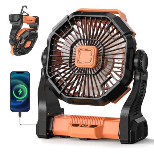 Doviluxe Camping Fan Battery Powered -20000mAh Portable Rechargeable Fans Light, Battery Operated Fan for Camping Hook 4 Speed Quiet Cordless USB Personal Cooling for Desk Home Beach Tent BBQ — image 1