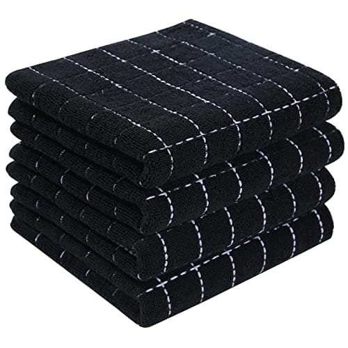Homaxy 100% Cotton Terry Kitchen Towels(Black, 13 x 28 inches), Checkered Designed, Soft and Super Absorbent Dish Towels, 4 Pack — image 1