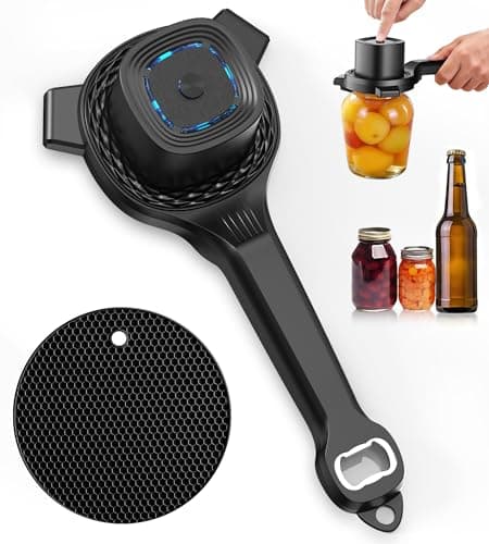 Electric Jar Opener for Seniors with Power-Clamp Technology, 2-in-1 Patent Automatic Jar & Bottle Opener Rechargeable 800mAh Hands-Free Opener with Bonus Anti-Slip Gripper Pad for Beer, Dressing, Jar — image 1