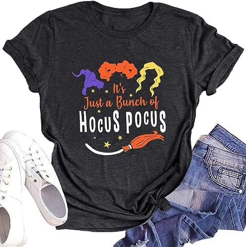 DESFSE It's Just A Bunch of Hocus Pocus T-Shirts for Women Sanderson Sisters Shirt Halloween Movie Graphic Fall Tee Tops — image 1