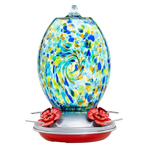 Muse Garden Glass Humming Bird Feeders for Outdoors - 27OZ Blown Glass Hummingbird Feeder - Unique Gift for Mom Gardeners Women, Outdoors Hanging Garden Decor, Includes Ant Moat & Brush, Starry Night — image 1