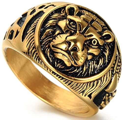 YLWJSP Lion Head Rings Lion Totem Rings Rock Punk Style Gothic Biker Ring Viking Animal Jewelry Gift for Men Boys Hip Hop Rings — image 1