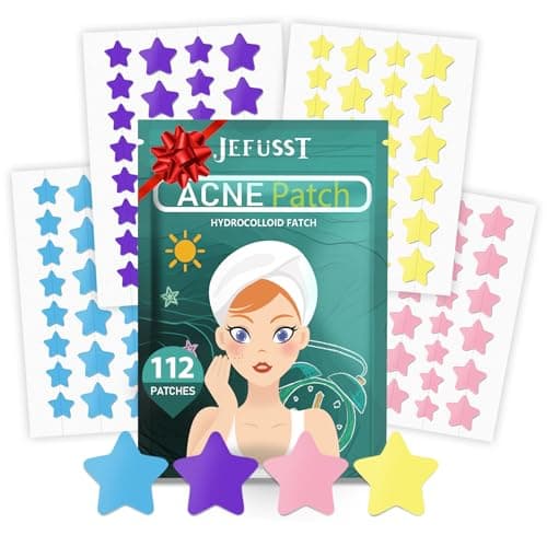 Jefusst Star Acne Patches 112 Dots, Star Pimple Patches Hydrocolloid Acne Patches for Face Cute Zit Patches Pimple Stickers Acne Dots - Purple, Blue, Pink and Yellow — image 1