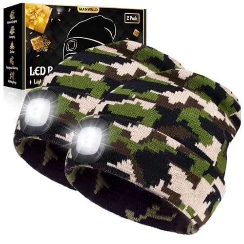 MANWALD LED Beanie Hat with Light, USB Rechargeable LED Headlamp, Birthday Gifts for Women Adults, Gifts for Men, Him, Boyfriend, Husband, Camouflage, 2PCS — image 1
