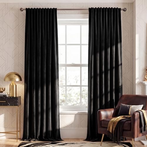 NICETOWN Black Velvet Curtains 84 inch Long 2 Panels, Rod Pocket & Back Tab Heavyweight Luxury Blackout Window Treatments Sliding Glass Door Winter Drapes for Bedroom, W52 x L84 — image 1