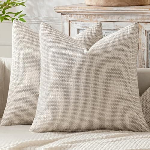 MIULEE Pack of 2 Couch Throw Pillow Covers 18x18 Inch Neutral Beige Modern Boho Accent Decorative Pillow Covers Soft Chenille Farmhouse Cushion Covers for Home Decor Bed Sofa Living Room — image 1