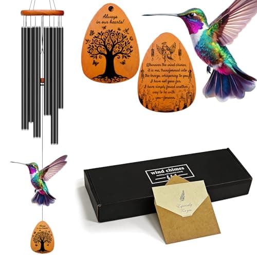 ATALOII Sympathy Gifts for Loss of Loved One, 37" Memorial Wind Chimes with Hummingbird, Bereavement Gift for Mom Dad, Outdoor Remembrance Decor with Engraved Pendant — image 1